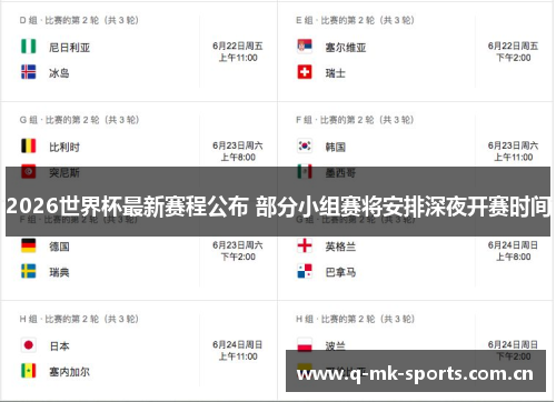 2026世界杯最新赛程公布 部分小组赛将安排深夜开赛时间